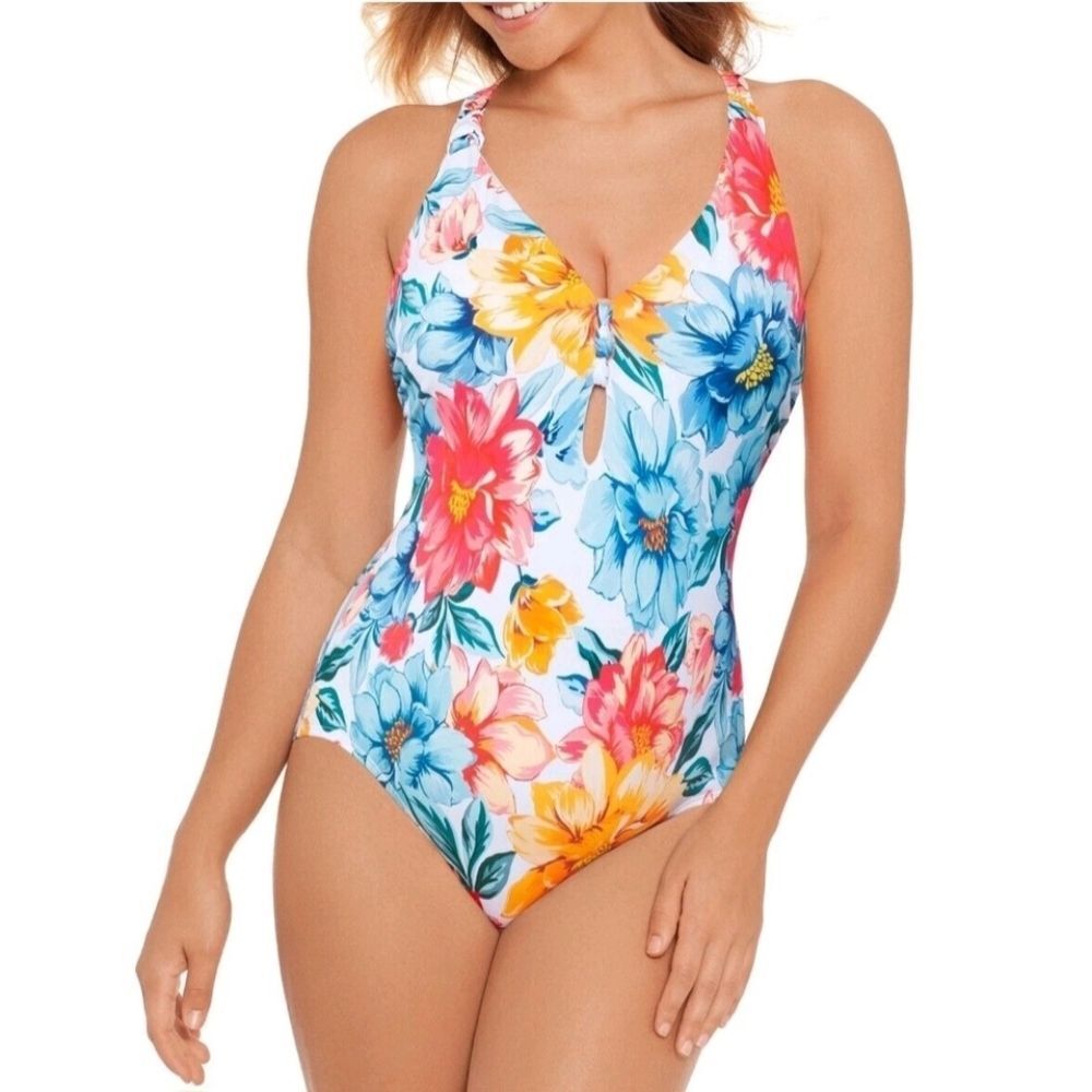 Time and Tru Size M Floral Tropical One-Piece Swimsuit